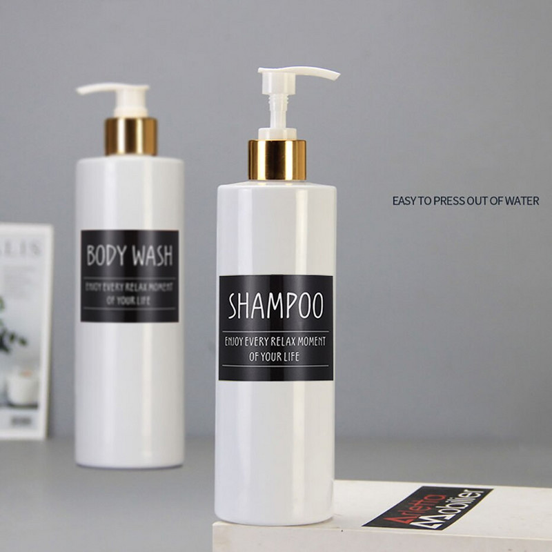 Badu.bg Дозатор за бял сапун 500 ml с черни етикети Шампоан за баня ...