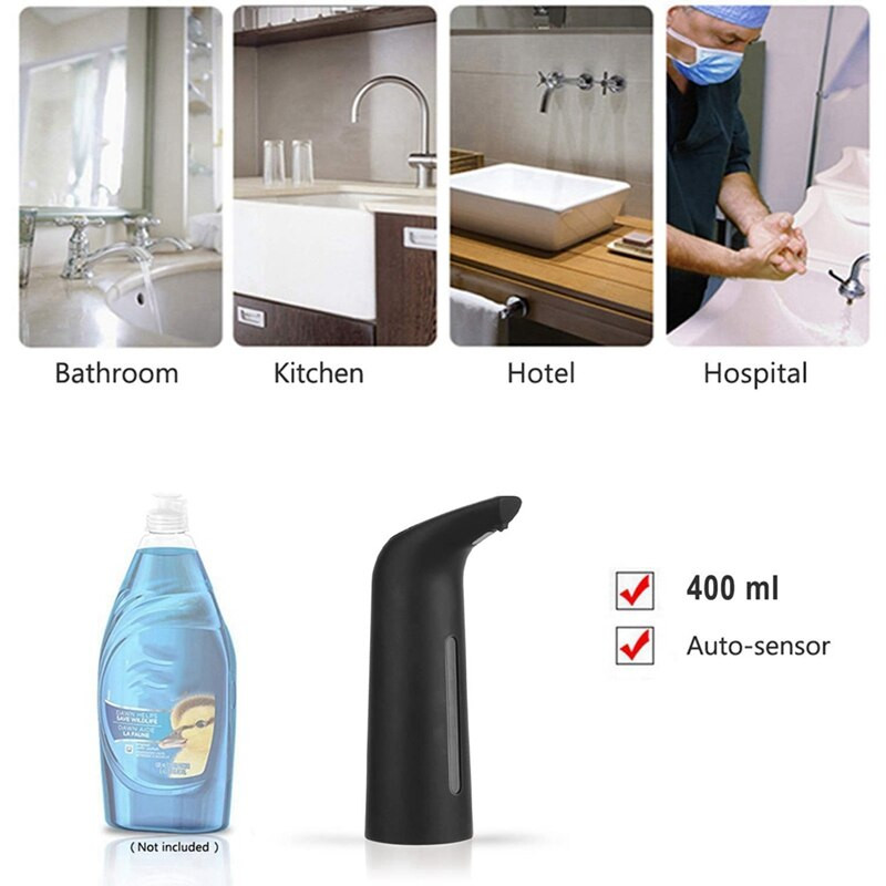 Fekete automata érintésmentes szappanadagoló, automata folyékony szappanadagoló konyhai fürdőszobába 400 ml