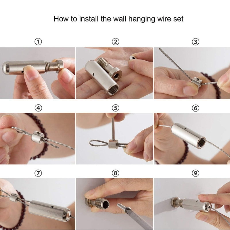 Karštas išpardavimas užuolaidų užuolaidų vielos strypų rinkinys su 12 spaustukų, nerūdijančio plieno paveikslėlis, pakabinamas viela.