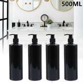 4db Újratölthető 500 ml-es üres lotion pumpás flakonok gél szappanadagoló samponhoz fekete lapos vállnyomó lotion palackkészlet