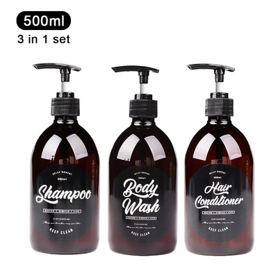 3-ühes komplekt Vannitoaseebi dosaator 500 ml šampoon kehapesu juuksepalsami pudel Plastikust säilituspudel Press Pump alampudel