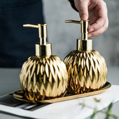 Luxus arany szappanadagoló nyomófogantyúval Kerámia adagoló Ezüst adagoló rozsdamentes acél tálcával Fürdőszoba tartozék