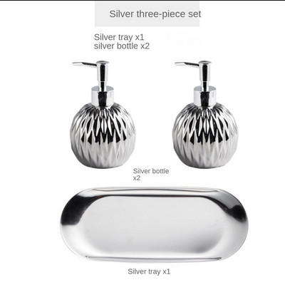 Luxus arany szappanadagoló nyomófogantyúval Kerámia adagoló Ezüst adagoló rozsdamentes acél tálcával Fürdőszoba tartozék