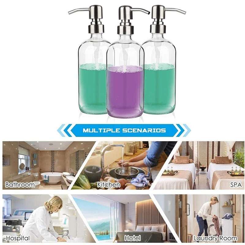 Stiklinio muilo dozatorius su pompa – indų muilo dozatorius virtuvei, vonios kambario stiklo muilo dozatorius 2 pak.