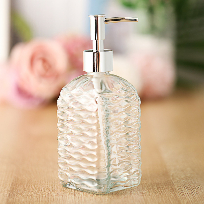 450 ml Stiklo Vintage rankinio slėgio skysto muilo dozatorius Vonios kriauklės priedas Didelės talpos neslystantis baltas sidabras