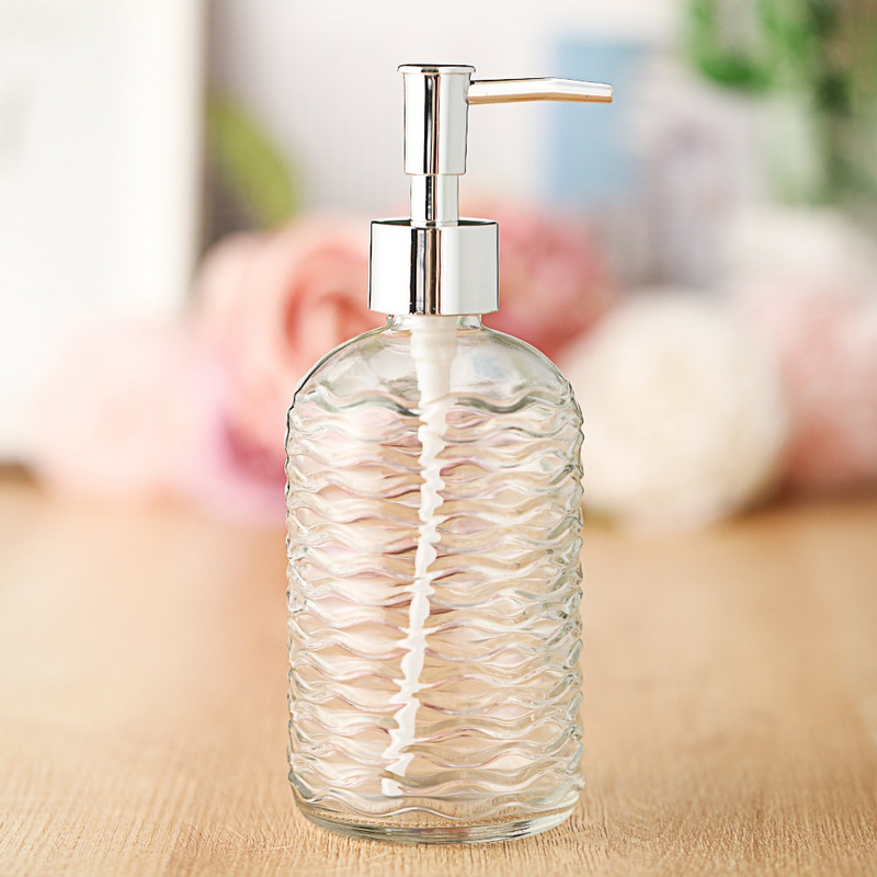 450 ml Stiklo Vintage rankinio slėgio skysto muilo dozatorius Vonios kriauklės priedas Didelės talpos neslystantis baltas sidabras