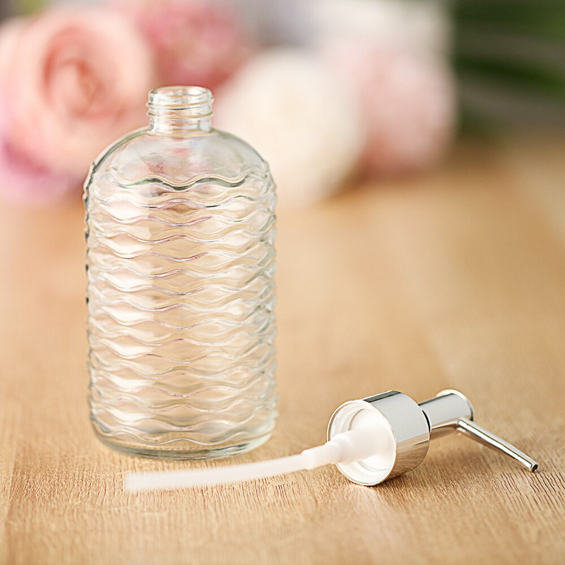 450 ml Stiklo Vintage rankinio slėgio skysto muilo dozatorius Vonios kriauklės priedas Didelės talpos neslystantis baltas sidabras