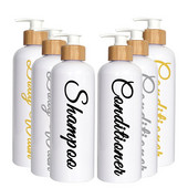 3 vnt muilo dozatoriaus buteliukas su bambuko pompa Daugkartinio naudojimo šampūno kondicionieriaus kūno prausimosi konteinerio buteliukas su etiketėmis