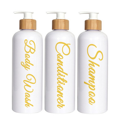 3 vnt muilo dozatoriaus buteliukas su bambuko pompa Daugkartinio naudojimo šampūno kondicionieriaus kūno prausimosi konteinerio buteliukas su etiketėmis