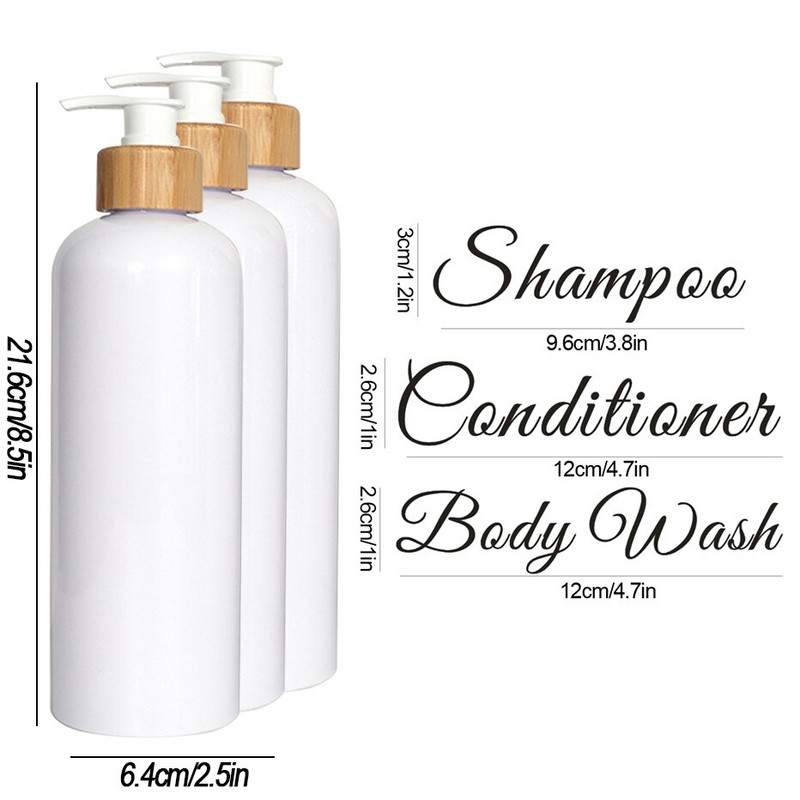 3 vnt muilo dozatoriaus buteliukas su bambuko pompa Daugkartinio naudojimo šampūno kondicionieriaus kūno prausimosi konteinerio buteliukas su etiketėmis