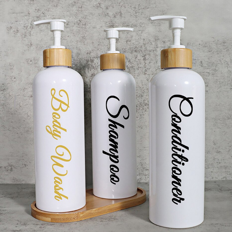 3 vnt muilo dozatoriaus buteliukas su bambuko pompa Daugkartinio naudojimo šampūno kondicionieriaus kūno prausimosi konteinerio buteliukas su etiketėmis