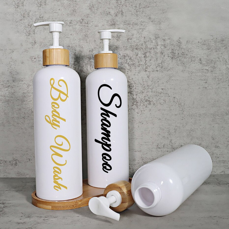 3 vnt muilo dozatoriaus buteliukas su bambuko pompa Daugkartinio naudojimo šampūno kondicionieriaus kūno prausimosi konteinerio buteliukas su etiketėmis