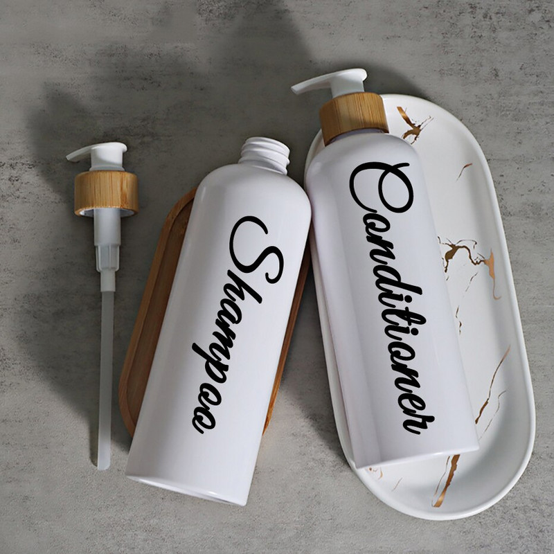 3 vnt muilo dozatoriaus buteliukas su bambuko pompa Daugkartinio naudojimo šampūno kondicionieriaus kūno prausimosi konteinerio buteliukas su etiketėmis