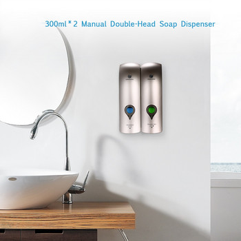 Дозатор за сапун, монтиран на стена, Двойна глава, ръчен дозатор за сапун, душ гел, течен шампоан, държач за домашна баня