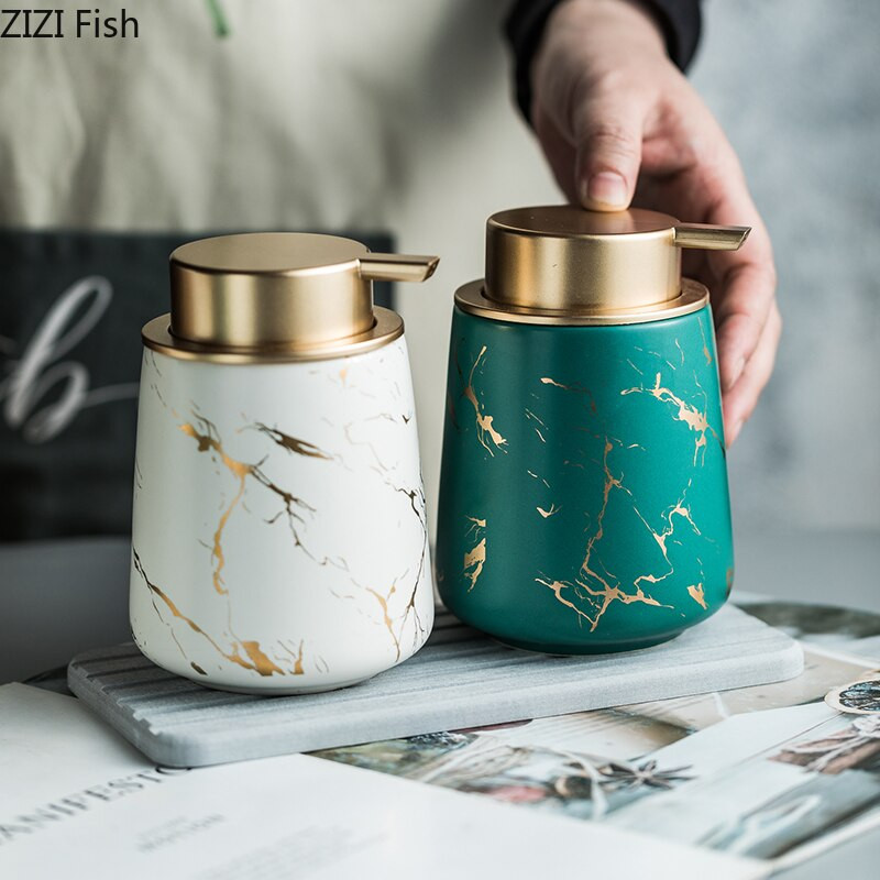 Arany márvány textúrájú kerámia lotionpalack fürdőszobai kiegészítők 400 ml-es hordozható szappanadagolók kézfertőtlenítő tartály