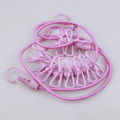 174 cm-es elasztikus mosókötél 12 kapcsos utazási hordozható, kihúzható ruhakötél Otthoni zoknik Fehérnemű Ruhaakasztó