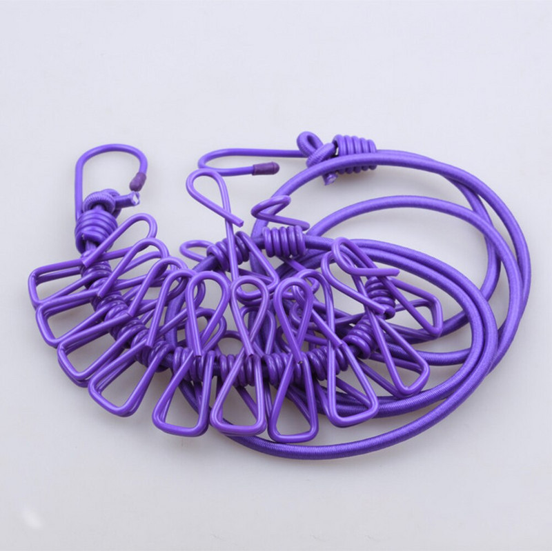 174 cm-es elasztikus mosókötél 12 kapcsos utazási hordozható, kihúzható ruhakötél Otthoni zoknik Fehérnemű Ruhaakasztó