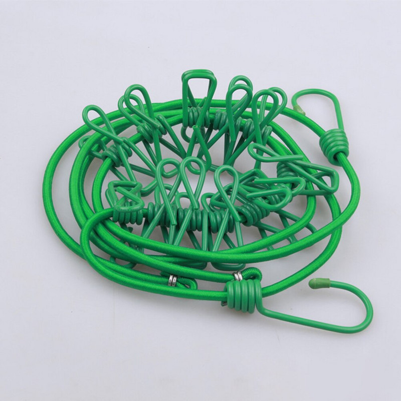 174 cm-es elasztikus mosókötél 12 kapcsos utazási hordozható, kihúzható ruhakötél Otthoni zoknik Fehérnemű Ruhaakasztó