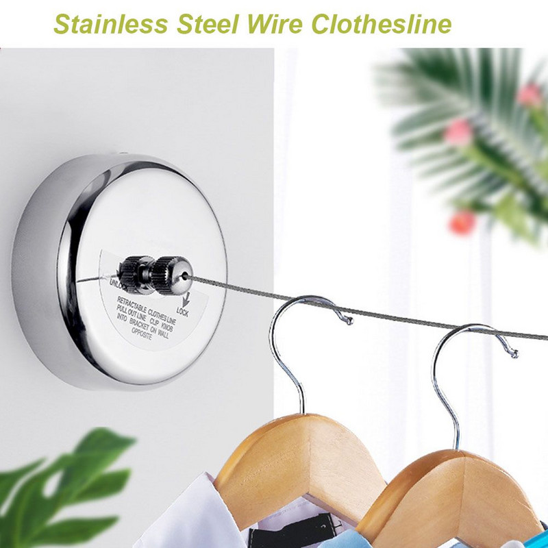 Reguliuojama drabužių linija, patvari lauko teleskopinė rūbų virvė be perforavimo nerūdijančio plieno vielos