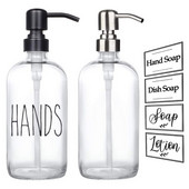 250/500 ml-es vastag, átlátszó üvegedényes szappanadagoló címkékkel, rozsdamentes acél sampon pumpás illóolajos lotion szappanpalack