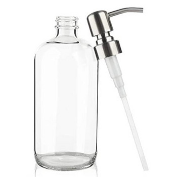 250/500 ml дебел прозрачен стъклен буркан Дозатор за сапун с етикети Помпа за шампоан от неръждаема стомана Бутилка за сапун Лосион за етерично масло