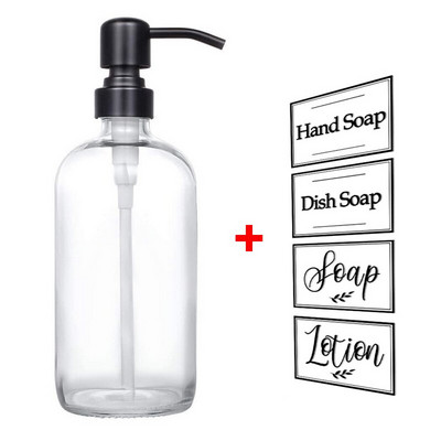 250/500 ml-es vastag, átlátszó üvegedényes szappanadagoló címkékkel, rozsdamentes acél sampon pumpás illóolajos lotion szappanpalack