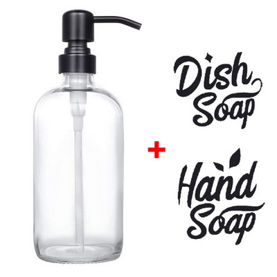 250/500 ml-es vastag, átlátszó üvegedényes szappanadagoló címkékkel, rozsdamentes acél sampon pumpás illóolajos lotion szappanpalack
