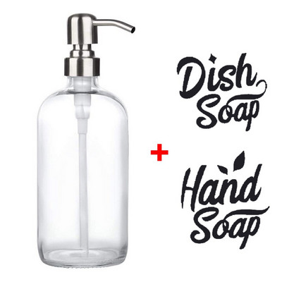 250/500 ml-es vastag, átlátszó üvegedényes szappanadagoló címkékkel, rozsdamentes acél sampon pumpás illóolajos lotion szappanpalack
