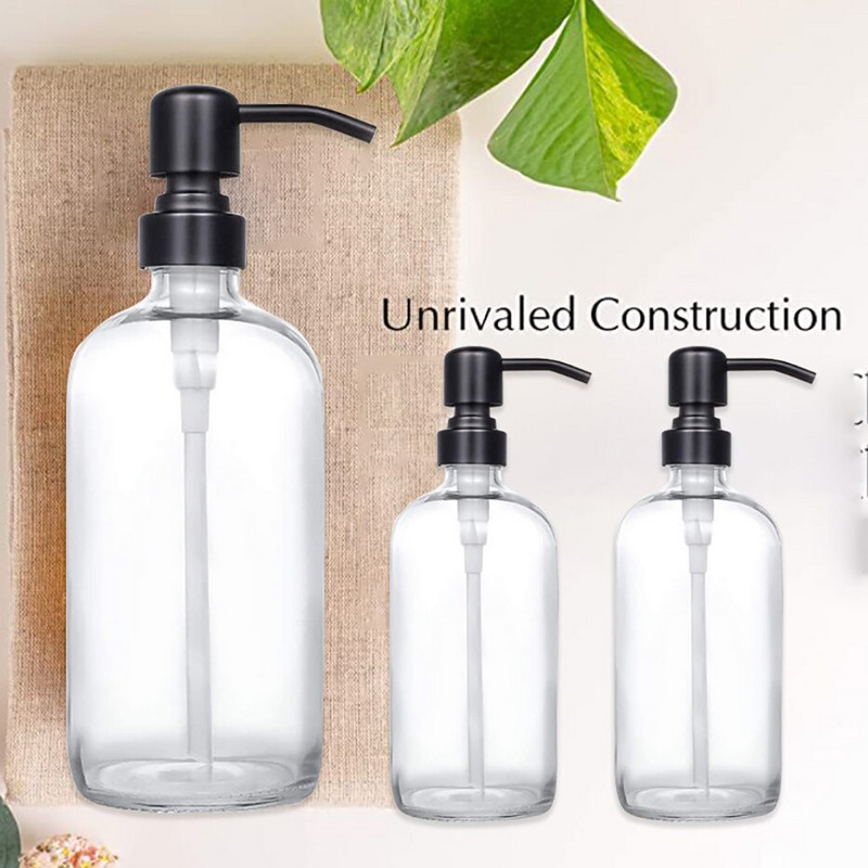250/500 ml-es vastag, átlátszó üvegedényes szappanadagoló címkékkel, rozsdamentes acél sampon pumpás illóolajos lotion szappanpalack