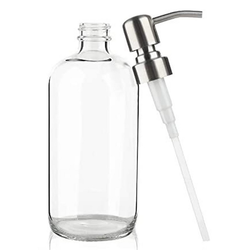 250/500 ml-es vastag, átlátszó üvegedényes szappanadagoló címkékkel, rozsdamentes acél sampon pumpás illóolajos lotion szappanpalack