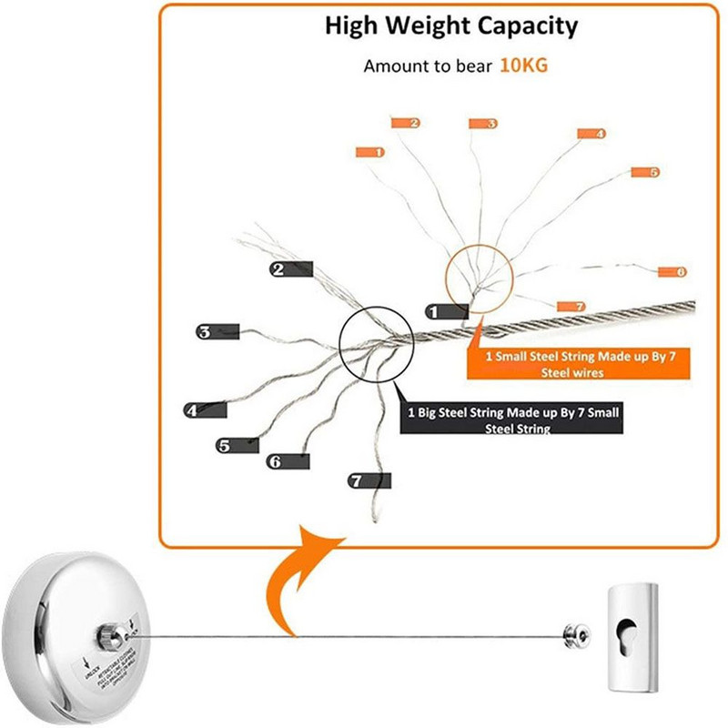 Reguliuojama patalpų patvari drabužių linija Teleskopinė neperforuojama nerūdijančio plieno viela