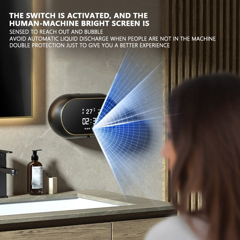 Xiaomi 450ML automatikus folyékony habszappan adagoló falra szerelhető érintésmentes érzékelő hab gép USB töltési idő hőmérséklet kijelző