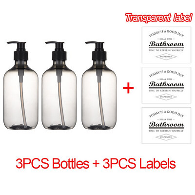 3 buc/set sticle dozator de sapun Șampon de baie Balsam de duș Sticle reîncărcabile cu etichete 500ML/10.58zo