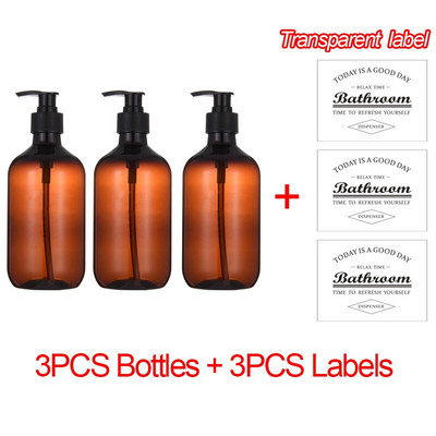3 buc/set sticle dozator de sapun Șampon de baie Balsam de duș Sticle reîncărcabile cu etichete 500ML/10.58zo