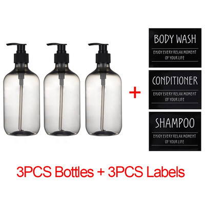 3 buc/set sticle dozator de sapun Șampon de baie Balsam de duș Sticle reîncărcabile cu etichete 500ML/10.58zo