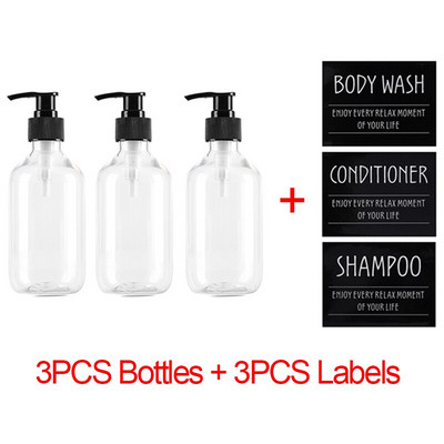 3 buc/set sticle dozator de sapun Șampon de baie Balsam de duș Sticle reîncărcabile cu etichete 500ML/10.58zo