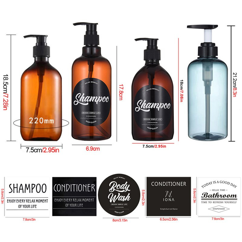 3 buc/set sticle dozator de sapun Șampon de baie Balsam de duș Sticle reîncărcabile cu etichete 500ML/10.58zo