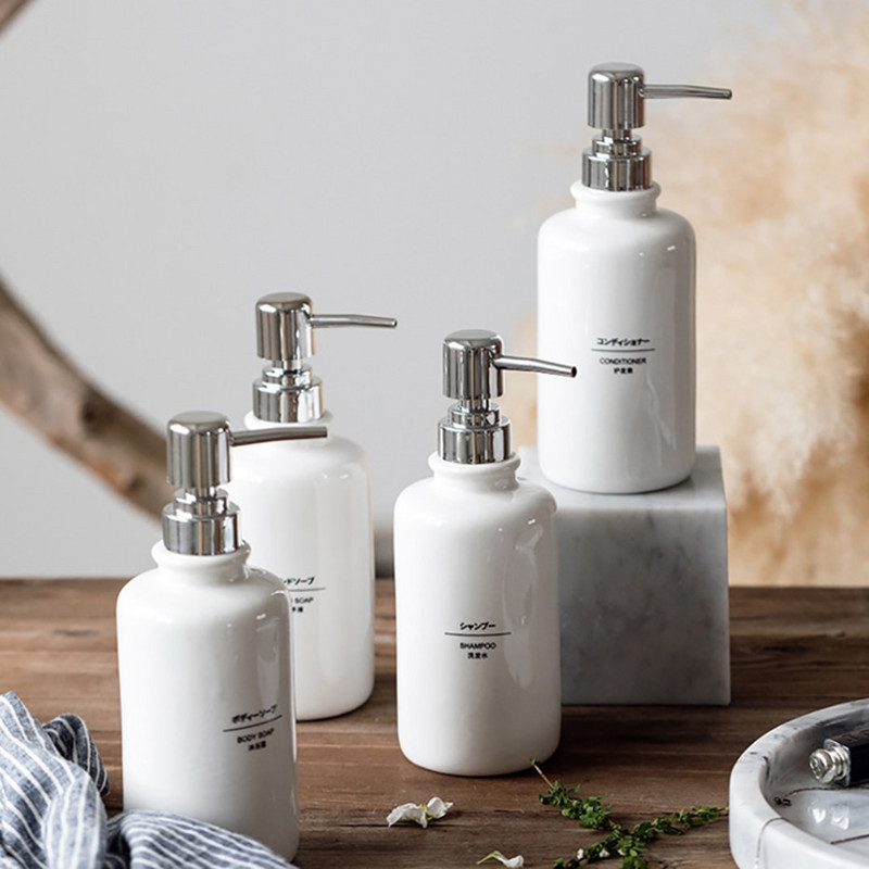 Balto muilo dozatoriaus buteliuko keramikos šampūno dušo želė rankų dezinfekavimo buteliukas vonios kambario virtuvei