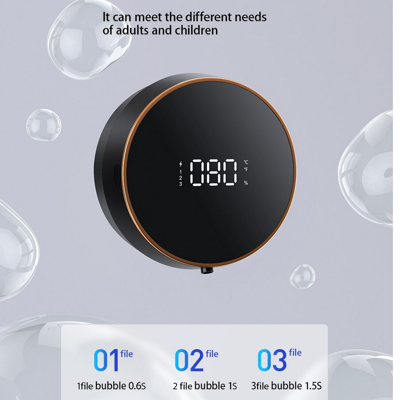 Sieninis automatinis skysto muilo dozatorius LED temperatūros ekranas USB įkraunamas bekontaktis infraraudonųjų spindulių jutiklio putų aparatas