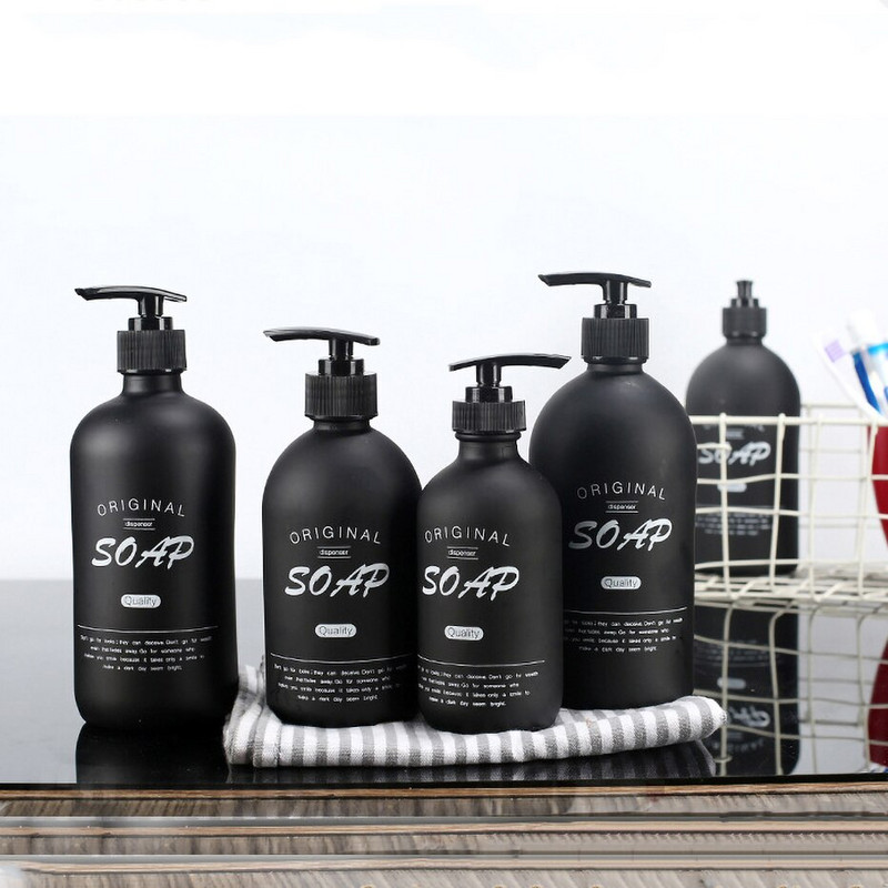 Fekete üveg szappanadagoló flakon Fürdőszoba Folyékony Lotion Tároló tégely Fürdőszoba újratölthető sampon balzsam flakonok tartály