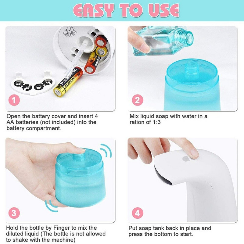 Habszappan adagoló 250 ml-es kézmosó infravörös érzékelős, automatikus hordozható hab folyékony szappanadagoló fürdőszobai konyhához