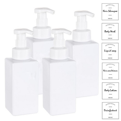 500 ml-es habzó szappanadagoló címkékkel konyhai mosogatóhoz fürdőszobai újratölthető pumpás flakon samponhoz testmosó mosogatószer 4db