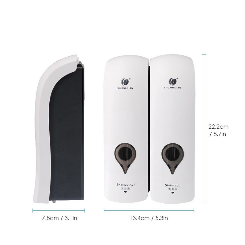 CHUANGDIAN šampūno dozatorius be gręžimo sienoje montuojamas muilo dozatorius 2 galvų vonios dušo želė skystas šampūno dozatorius 300 ml*2