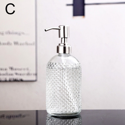 Dozator manual de săpun lichid sub presiune din sticlă de 400 ml, accesoriu pentru chiuveta de baie, capacitate mare, anti-alunecare, culoare alb argintiu