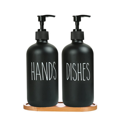 2vnt muilo dozatorius juodas matinis buteliukas 500ml rankinio muilo indų muilo talpykla, pripildomas preso butelis su padėklu