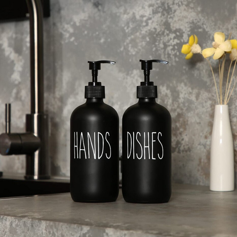 2vnt muilo dozatorius juodas matinis buteliukas 500ml rankinio muilo indų muilo talpykla, pripildomas preso butelis su padėklu