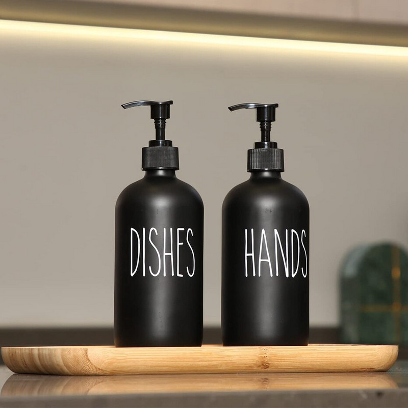 2vnt muilo dozatorius juodas matinis buteliukas 500ml rankinio muilo indų muilo talpykla, pripildomas preso butelis su padėklu