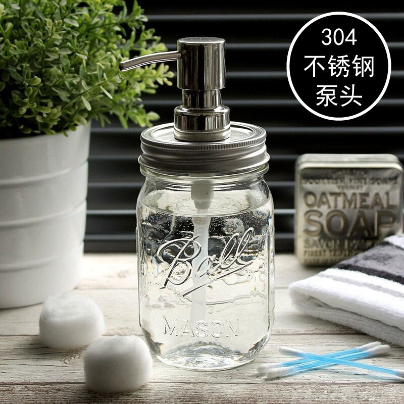 Fürdőszoba Kiegészítők Szappan adagoló Üveg Befőttesüveg Szatainmentes acél pumpás palack sampon flakon Kézfertőtlenítő dozownik do mydla
