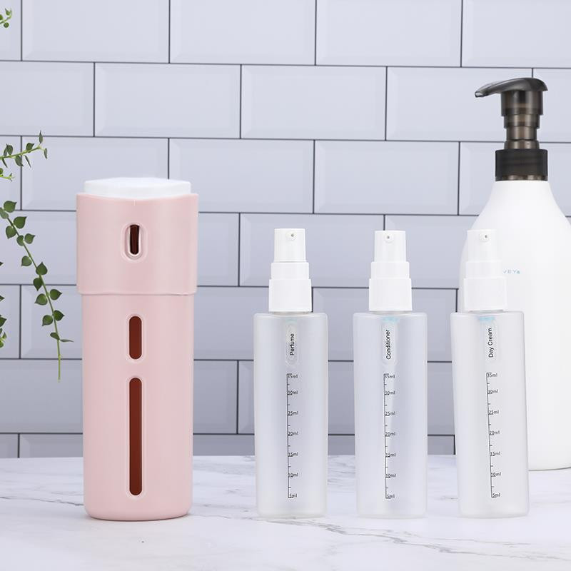 Travel Dispenser Split Bottle Sampon Lotion Tusfürdő Szappanpalack 4 az 1-ben Üres Alsópalack Prés Tartály Újratölthető Palackok