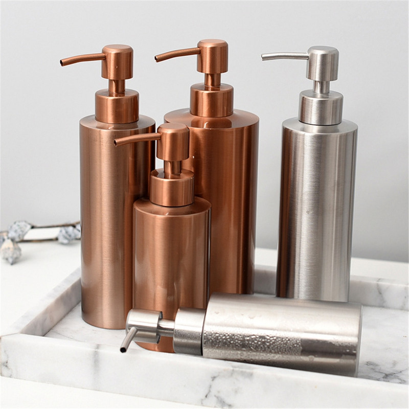 250 ml-es 350 ml-es 550 ml-es szappanadagoló otthoni fürdőszobai samponos flakonok Rose Gold Ezüst Rozsdamentes Acél Üres Utántöltő Prés Alpalack